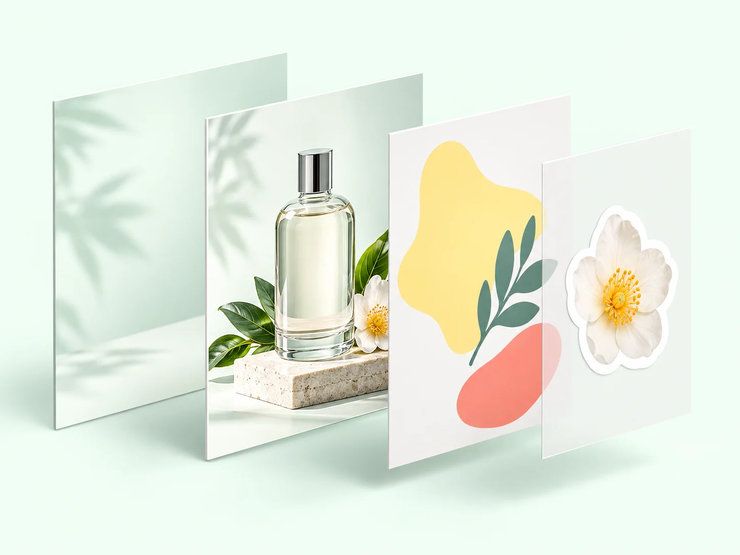 E-commerce campaign banner decomposed into product, price, and backdrop layers